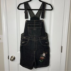 Vintage Denim Shortalls Bib Overalls Jeans Route 66 90s Y2K Womens L 9-10 Black